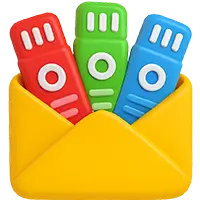 Yellow envelope with red, green, and blue markers inside.
