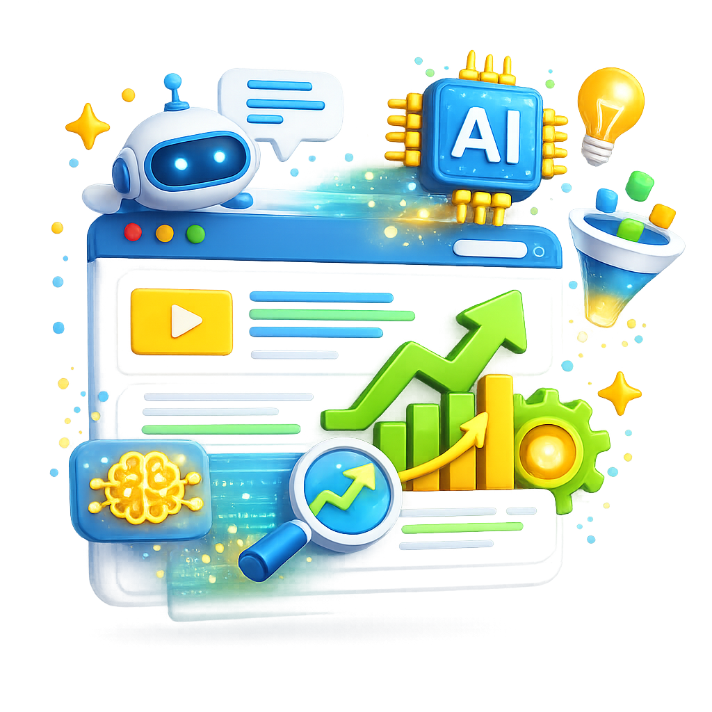 Web design concept: AI, data analysis, and growth charts on a website interface.