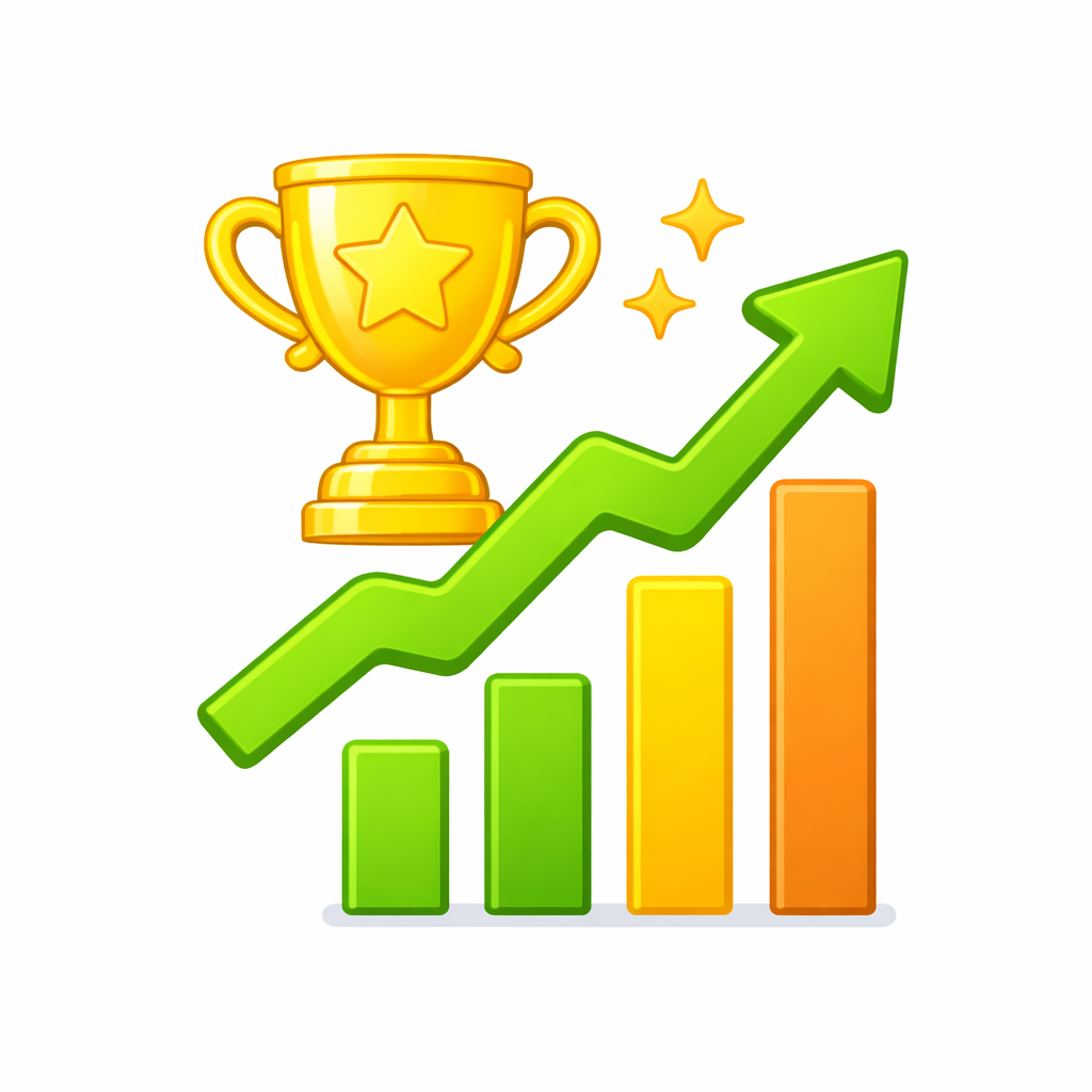 Growth chart with trophy. Success in web design.